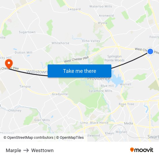 Marple to Westtown map