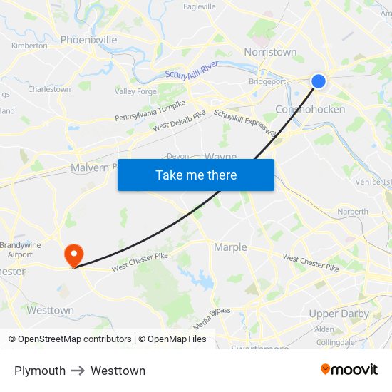 Plymouth to Westtown map