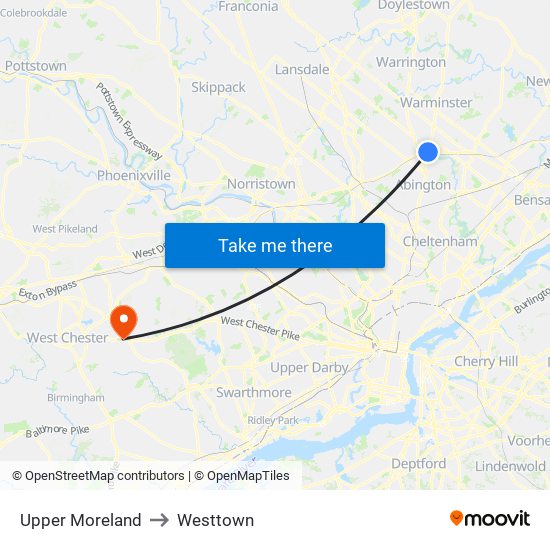 Upper Moreland to Westtown map