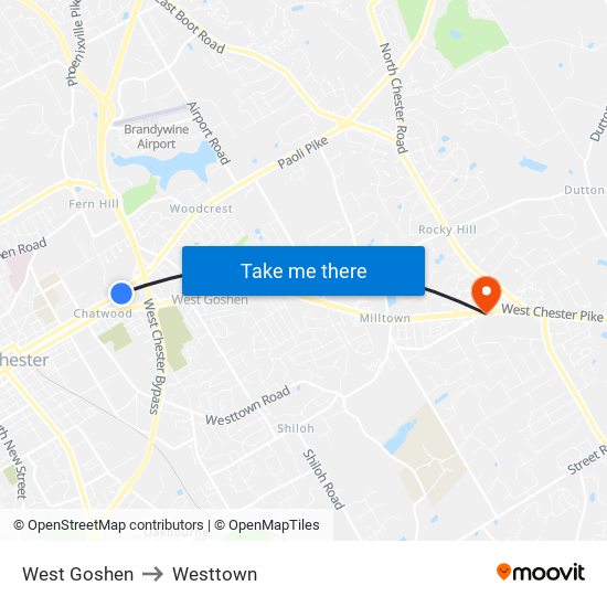 West Goshen to Westtown map