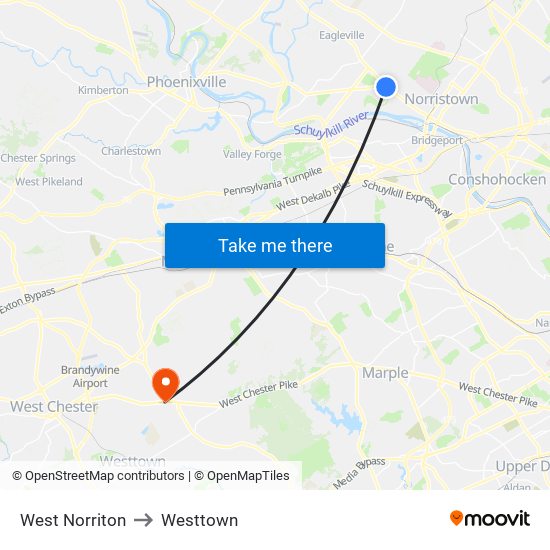 West Norriton to Westtown map