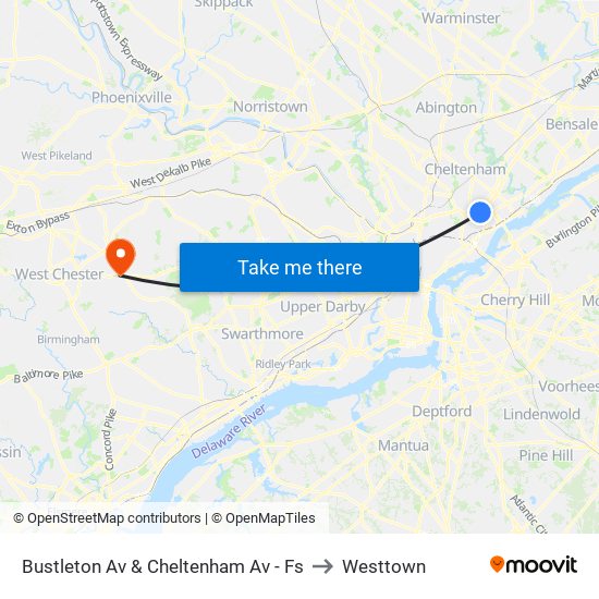 Bustleton Av & Cheltenham Av - Fs to Westtown map