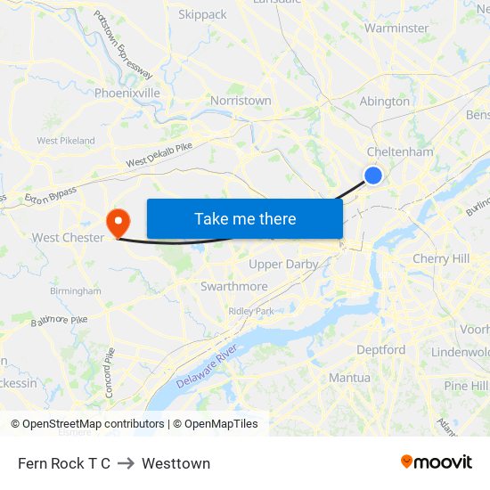 Fern Rock T C to Westtown map
