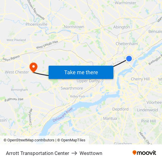 Arrott Transportation Center to Westtown map