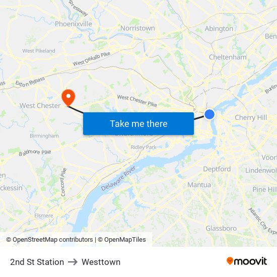 2nd St Station to Westtown map