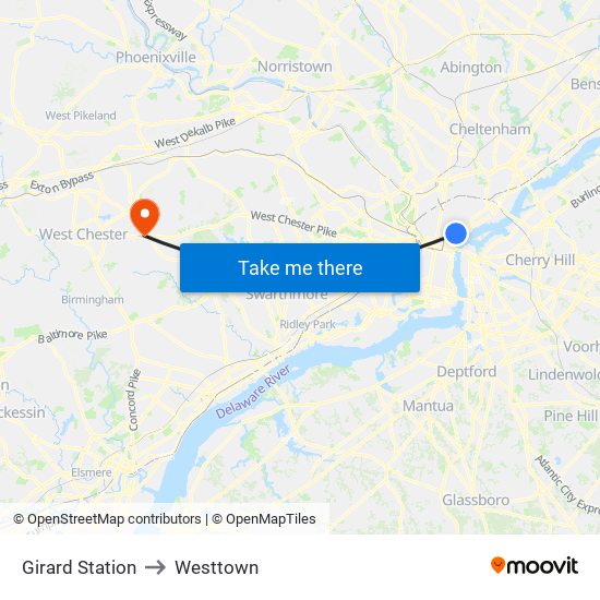 Girard Station to Westtown map
