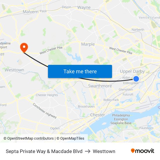 Septa Private Way & Macdade Blvd to Westtown map
