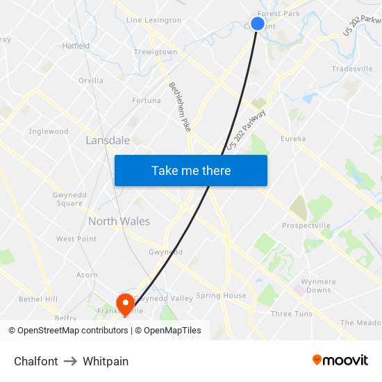 Chalfont to Whitpain map