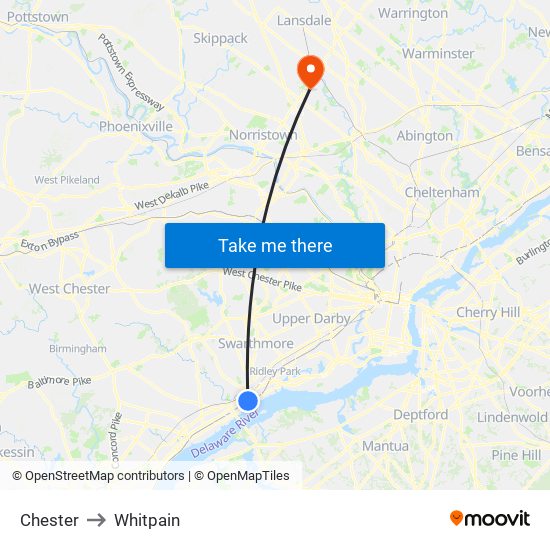 Chester to Whitpain map