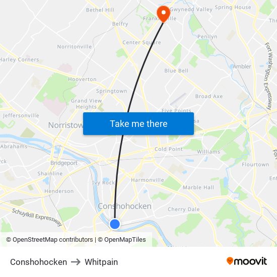 Conshohocken to Whitpain map