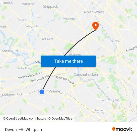 Devon to Whitpain map
