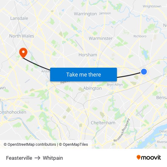 Feasterville to Whitpain map