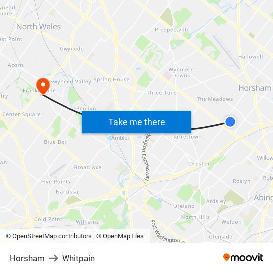 Horsham to Whitpain map