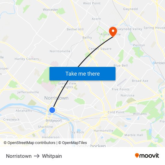 Norristown to Whitpain map