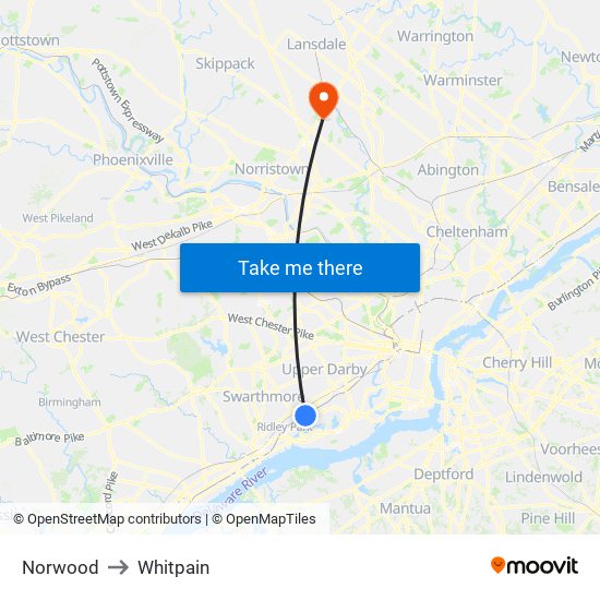 Norwood to Whitpain map