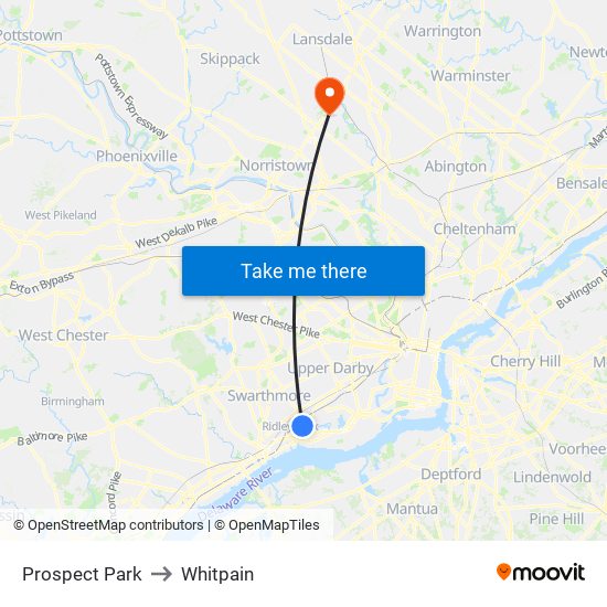 Prospect Park to Whitpain map