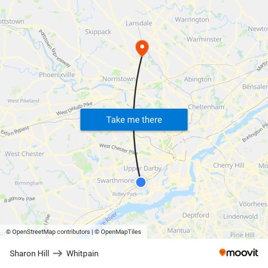 Sharon Hill to Whitpain map
