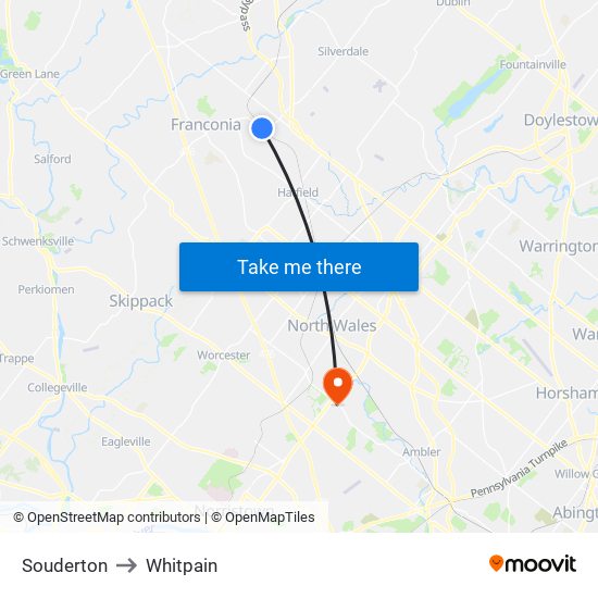 Souderton to Whitpain map