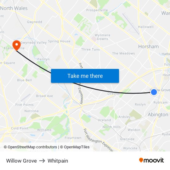 Willow Grove to Whitpain map