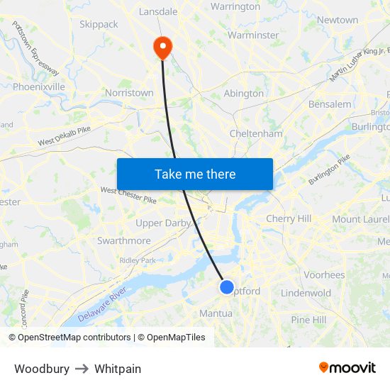Woodbury to Whitpain map