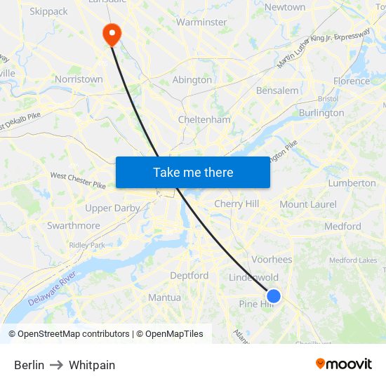 Berlin to Whitpain map