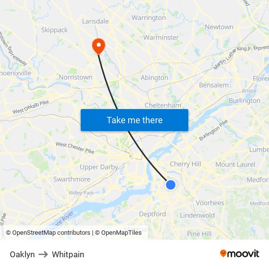 Oaklyn to Whitpain map