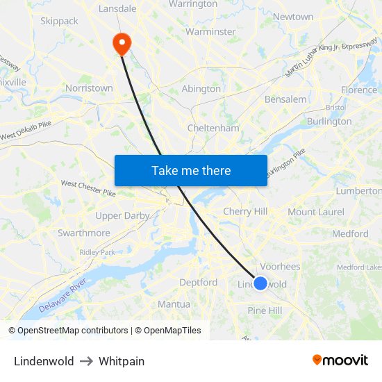 Lindenwold to Whitpain map