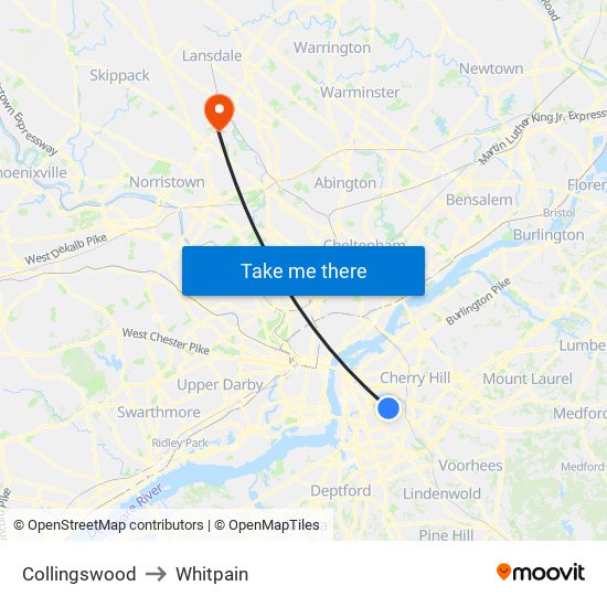Collingswood to Whitpain map