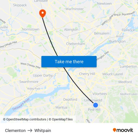 Clementon to Whitpain map