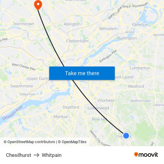 Chesilhurst to Whitpain map