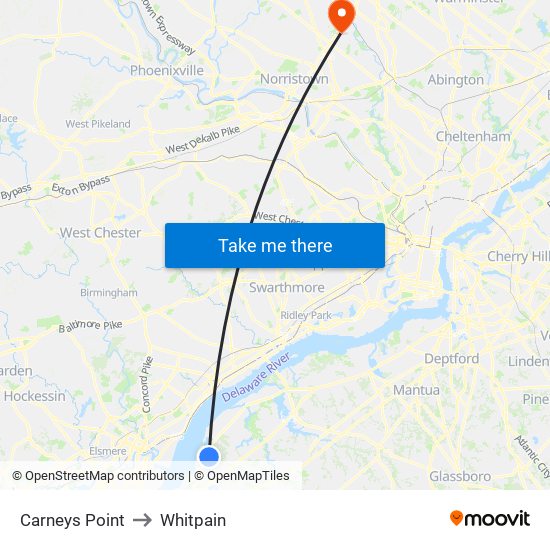 Carneys Point to Whitpain map