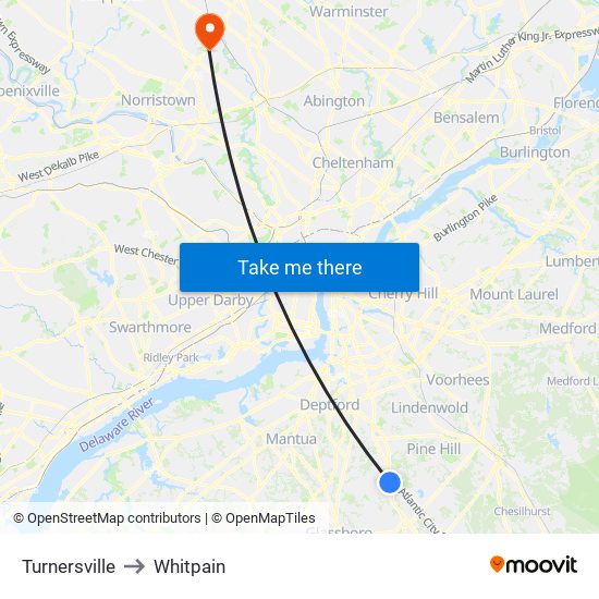 Turnersville to Whitpain map