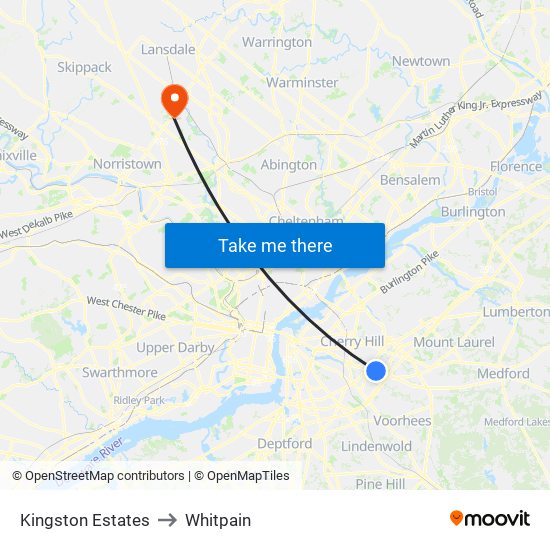 Kingston Estates to Whitpain map