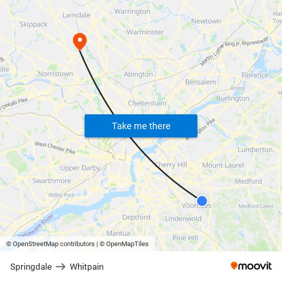 Springdale to Whitpain map