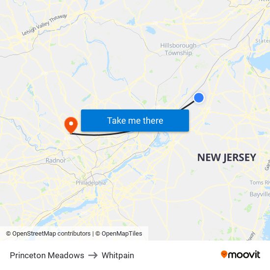 Princeton Meadows to Whitpain map