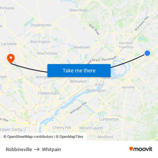 Robbinsville to Whitpain map