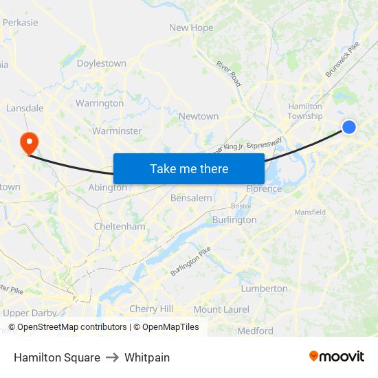 Hamilton Square to Whitpain map