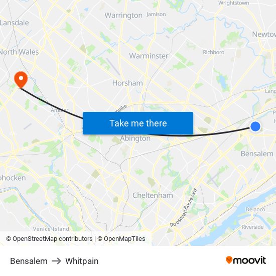 Bensalem to Whitpain map