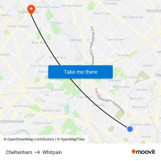 Cheltenham to Whitpain map