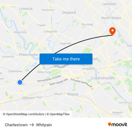 Charlestown to Whitpain map