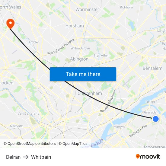 Delran to Whitpain map