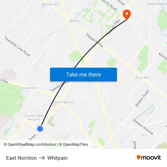 East Norriton to Whitpain map