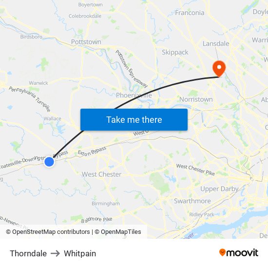 Thorndale to Whitpain map