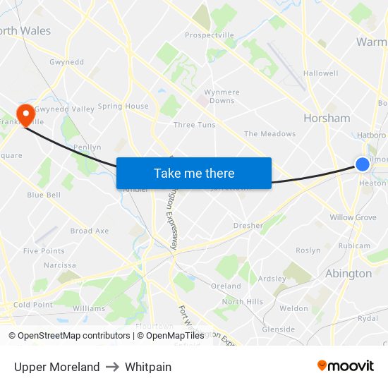 Upper Moreland to Whitpain map