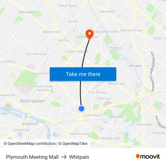 Plymouth Meeting Mall to Whitpain map