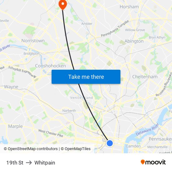 19th St to Whitpain map