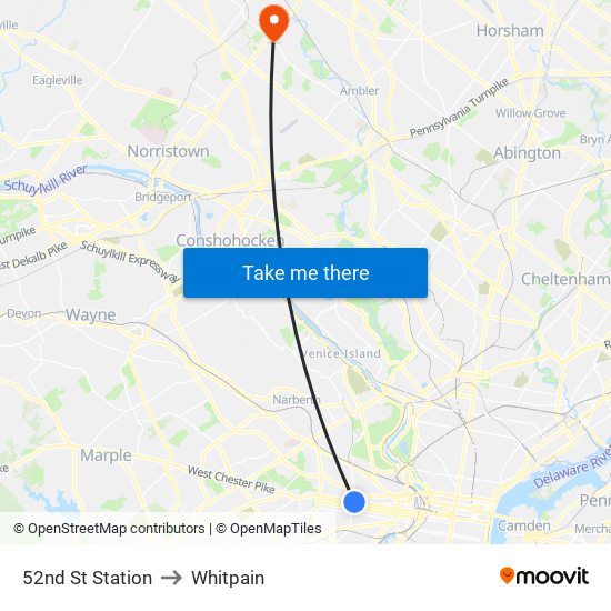 52nd St Station to Whitpain map