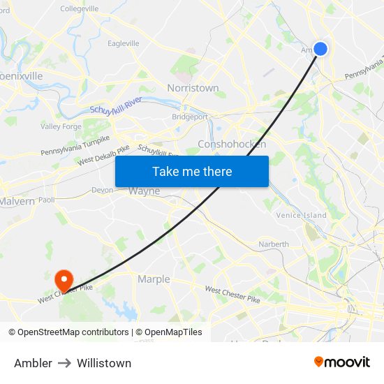 Ambler to Willistown map
