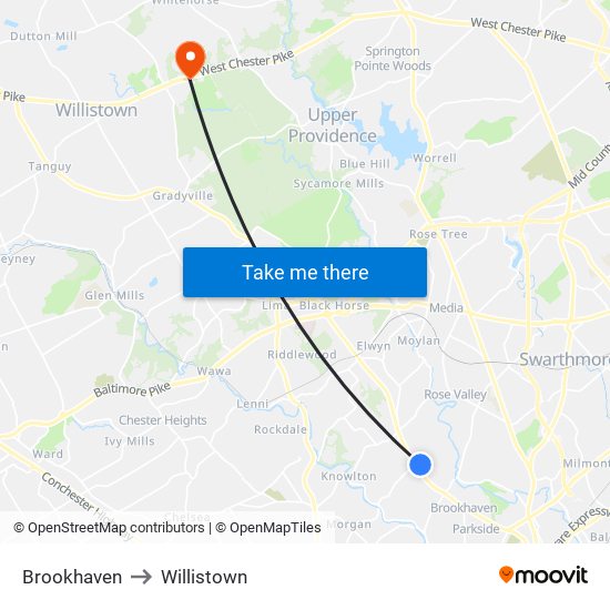 Brookhaven to Willistown map