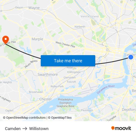 Camden to Willistown map